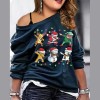 Fd683 European and American women's clothing 2021 autumn winter christmas printed round neck long sleeve casual loose sweater