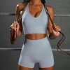 2021 autumn winter seamless Yoga suit set women's sports fitness High Waist Shorts V-shaped vest two-piece set 