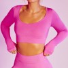 2021 European and American seamless yoga clothes women's sports fitness clothes long sleeve quick drying running high waist hip lifting pants 