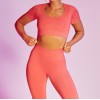 Short sleeve Yoga suit women's high waist peach hip pants tight hip lifting seamless fitness suit 