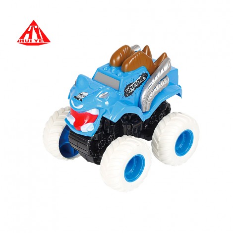 Huiye hot selling dinosaur motorcycle inertia car 360 rotation friction powered cars monster plastic truck toy car for kids