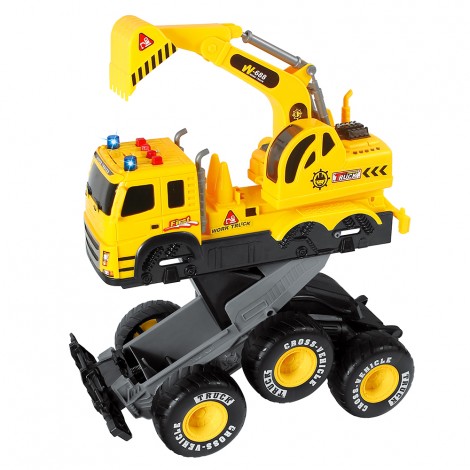 Huiye good quality city car serises super big wheel collision bounce IC light friction powered construction truck model toys car