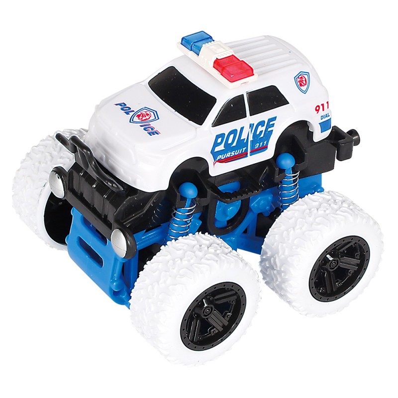 Huiye factory price 4wd Wheels Rock Crawler Off Road pull back car toy 360 rotating friction cars toy police truck toys for kids