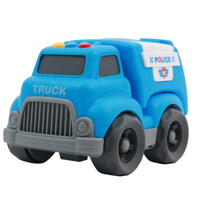 Huiye 2020 hot selling children friction toy vehicles with light and music kid free wheel police truck toy car cartoon