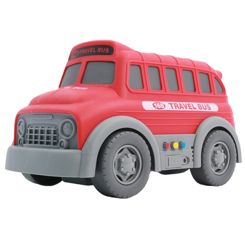 Huiye hot sale baby cartoon truck friction toy vehicles with light and music friction car toy plastic school bus toys for kids
