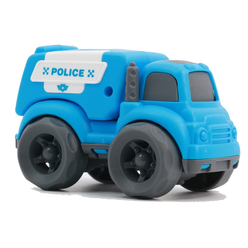 Huiye best quality educational toys learning child friction powered cars free wheel truck toy for kids cartoon police car toy