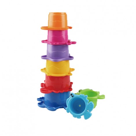 Huiye baby bath fun toy colorful plastic stack cup toy with 8pcs
