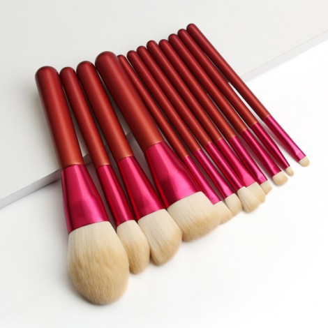 High Quality Red Handle Nylon Fluffy Makeup Brush Set No Logo
