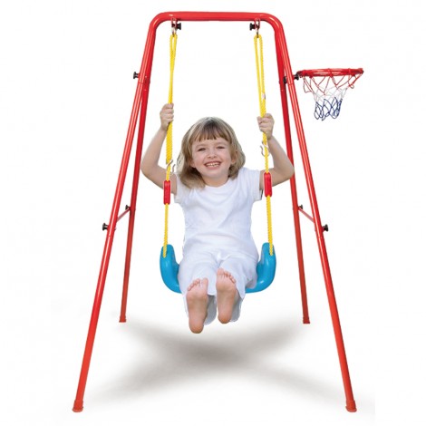 Huiye 2020 kids iron indoor toys 2 in 1 basket ball set swing toys