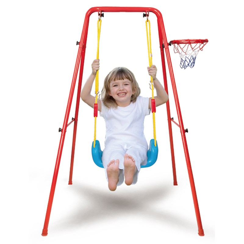 Huiye 2020 kids iron indoor toys 2 in 1 basket ball set swing toys