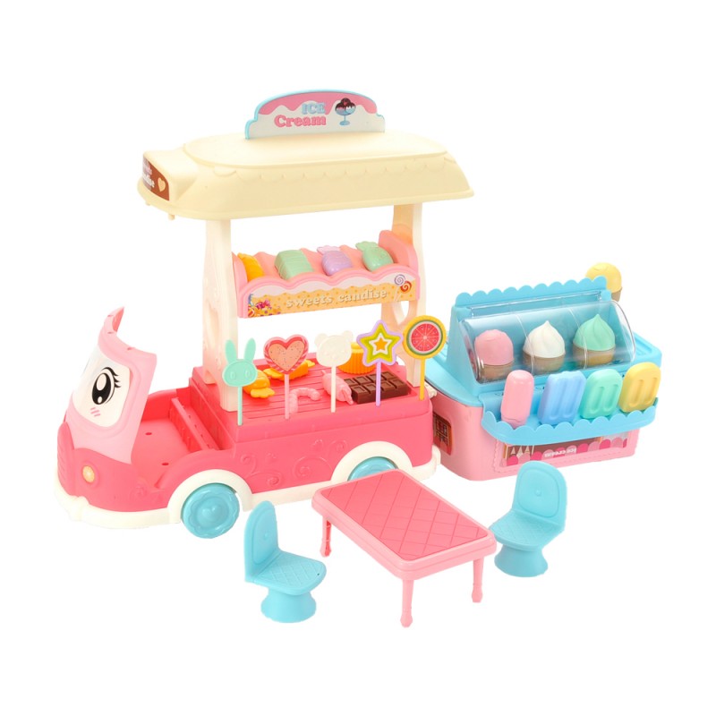 Huiye Amazon Hot Sale Candy Ice Cream Toy Truck For Kids Ice Cream Vending Car For Kids Play Menaje de cocina