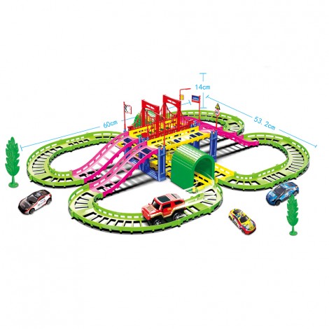 Huiye 2020 Education DIY Wholesale Railway Toys Electric Rail Car Cheap Slot Car Toys With 4 Cars
