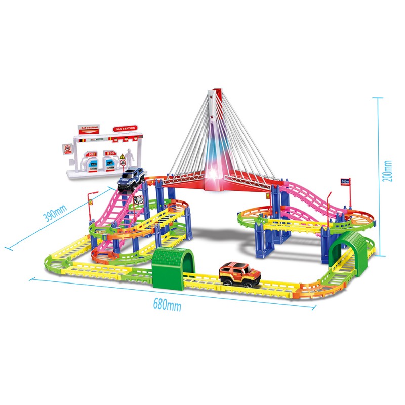 Huiye 2020 Education DIY Wholesale Railway Toys Electric Rail Car Slot Car Toys With 2 Cars