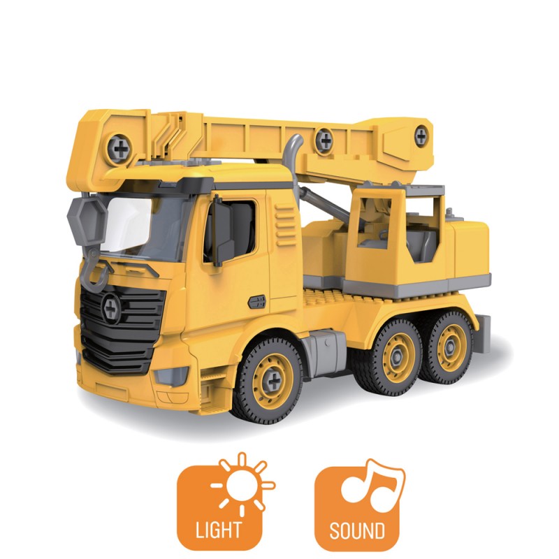 Huiye 2020 stem toys education diy assemble truck construction car toy crane toys for kids in China with music &amp; light