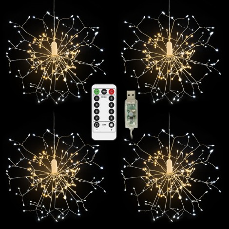 Outside Hanging Starburst Lighting USB Power Warm White Christmas Decorative String Light With Remote Control