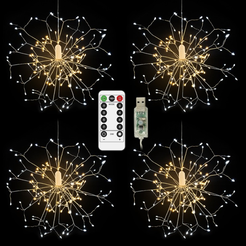 Outside Hanging Starburst Lighting USB Power Warm White Christmas Decorative String Light With Remote Control