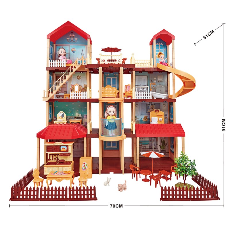 Huiye Doll House Plastic Classic For Baby Wholesale Toys Game Kids Set Girls doll house with slide and light