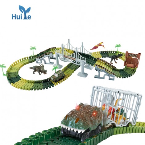Huiye New Design education DIY Assemble kids toys car track with electric car Dinosaur track toy Slot toys