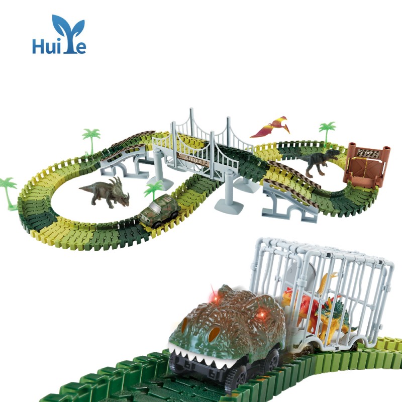 Huiye New Design education DIY Assemble kids toys car track with electric car Dinosaur track toy Slot toys