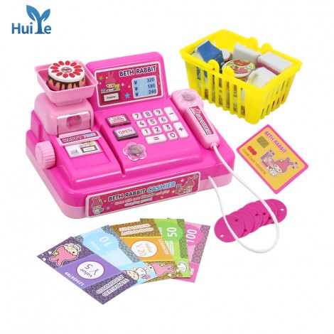 Huiye Role play home supermarket set toy cash register toy for kids cash register mainan roleplay for kids
