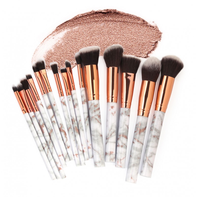MAANGE 15pcs marble makeup brushes set plastic handle nylon hair blending foundation wholesale private logo brochas maquillaje