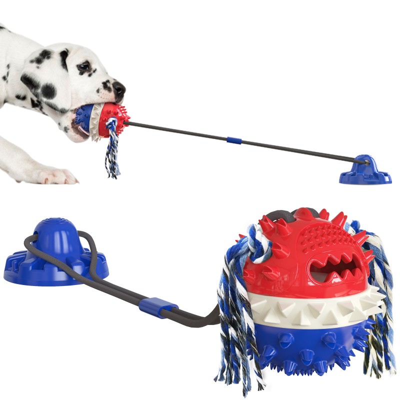 Durable Dog Tug Rope Ball Silicon Single Suction Cup Tug Dog Toy  Squeaky Chew Toys