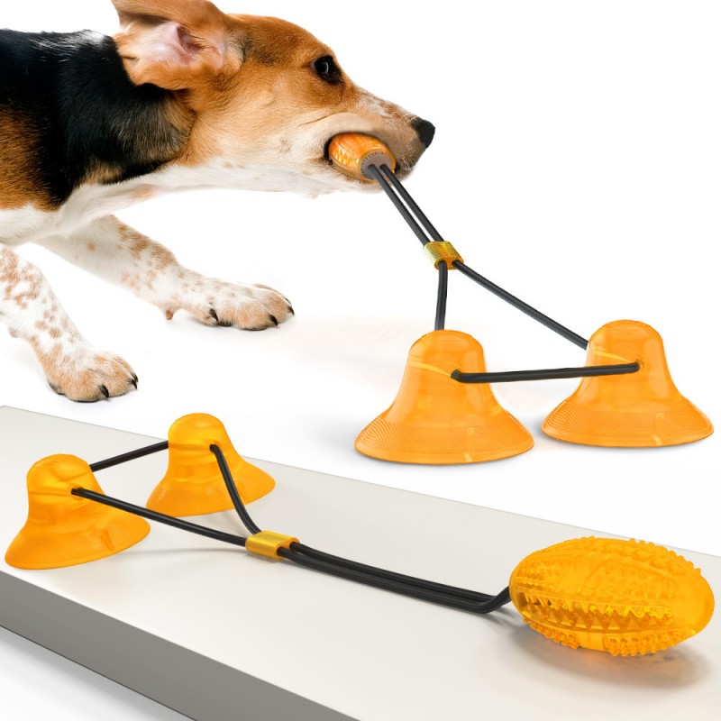 Durable Pet Molar Clean Teeth Leakage Food Ball Double Suction Cup Tug Dog Chew Toy
