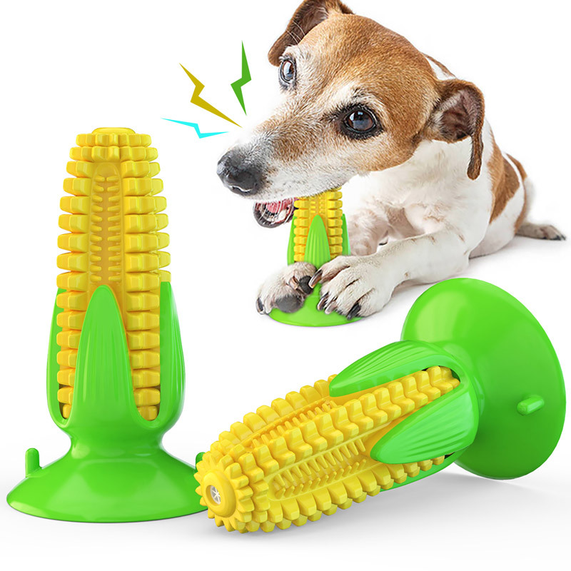 Interactive Corn Suction Cup Toy Dog Toothbrush Chew Indestructible Squeaky Molar Stick Toy