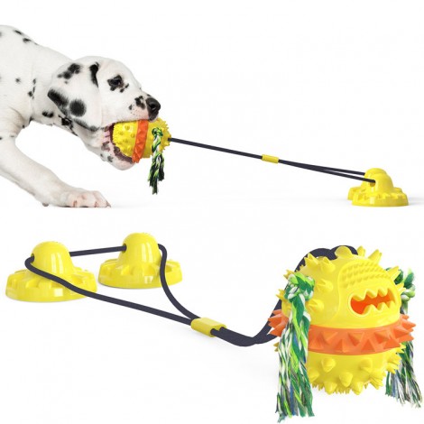 Indestructible Rubber Squeaky Treat Dog Bite Toy Double Suction Cup Tug Dog Chew Toy