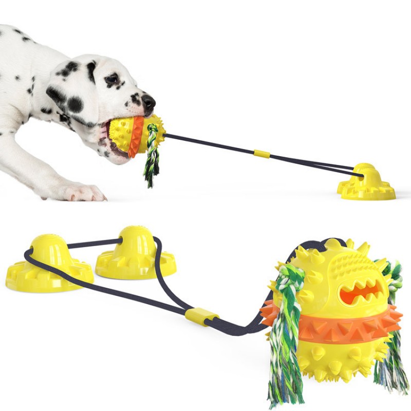 Indestructible Rubber Squeaky Treat Dog Bite Toy Double Suction Cup Tug Dog Chew Toy