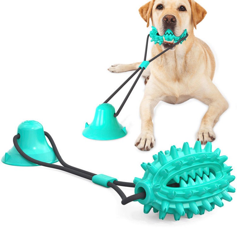 Pet Fun Interactive Suction Cup Push TPR Ball Elastic Rope Pet Dental Chew Bite Toy