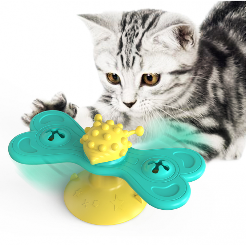 New Design Funny Cat Rotating Butterfly Shape Turntable Toy Cat Windmill Toy