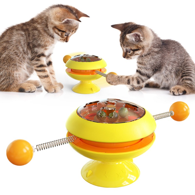Funny Kitten Turntable Rotating Cat Toys Windmill Spring Catnip Toy with Strong Suction Cup