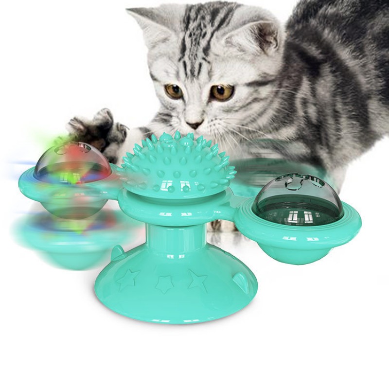 Spinning Cat Toy  Scratching Tickle Cats Hair Brush With Flash Lights Windmill Catnip Toys