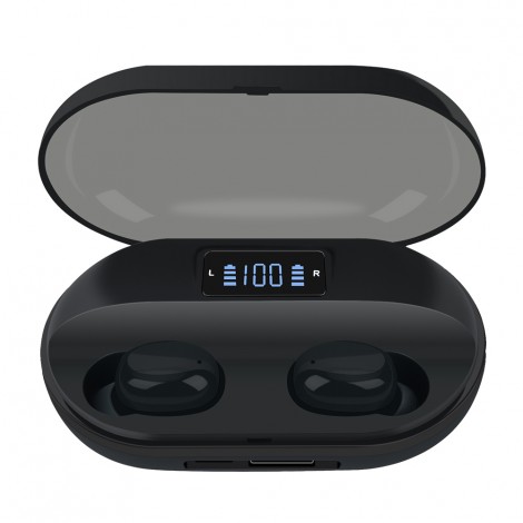 High quality handfree led power display 1800mAH tws bt waterproof colourful glowing wireless sport earphone