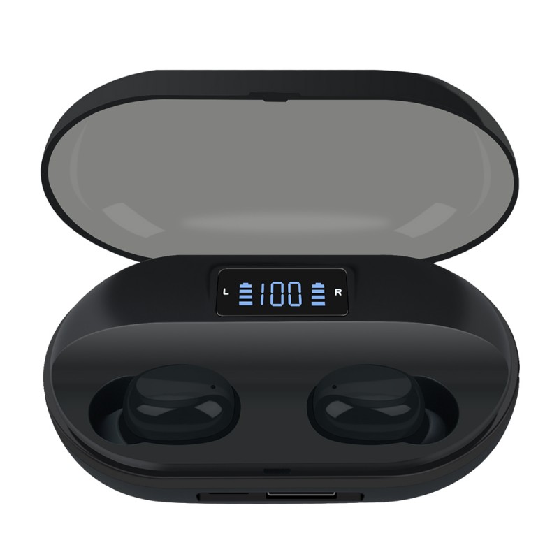 High quality handfree led power display 1800mAH tws bt waterproof colourful glowing wireless sport earphone