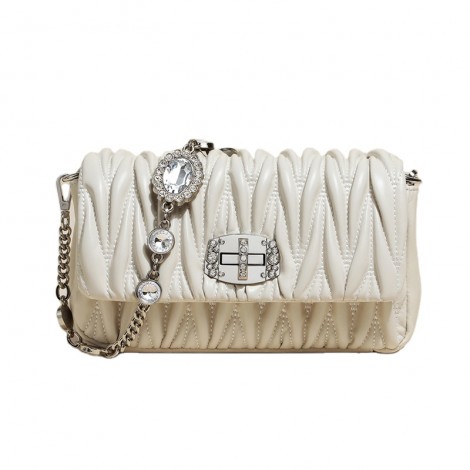 New rhinestone diamond ruched cow leather shoulder sling handbag bag crossbody purse