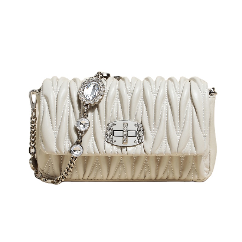 New rhinestone diamond ruched cow leather shoulder sling handbag bag crossbody purse
