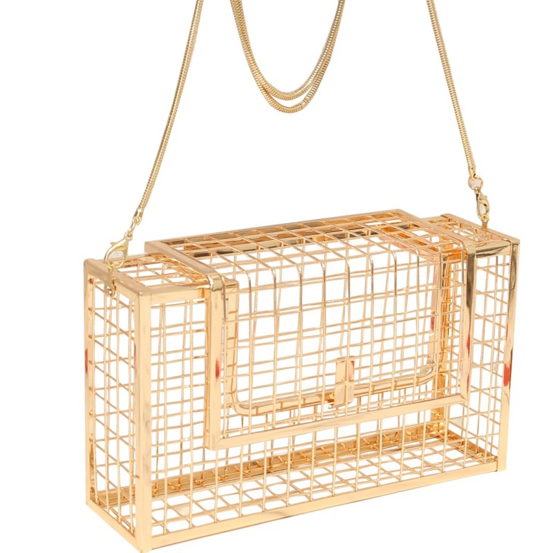 Hollow Out Metal Cage Bag Shoulder Crossbody Bags Wedding Party Cage Cutout Metal Hollow party purse clutch