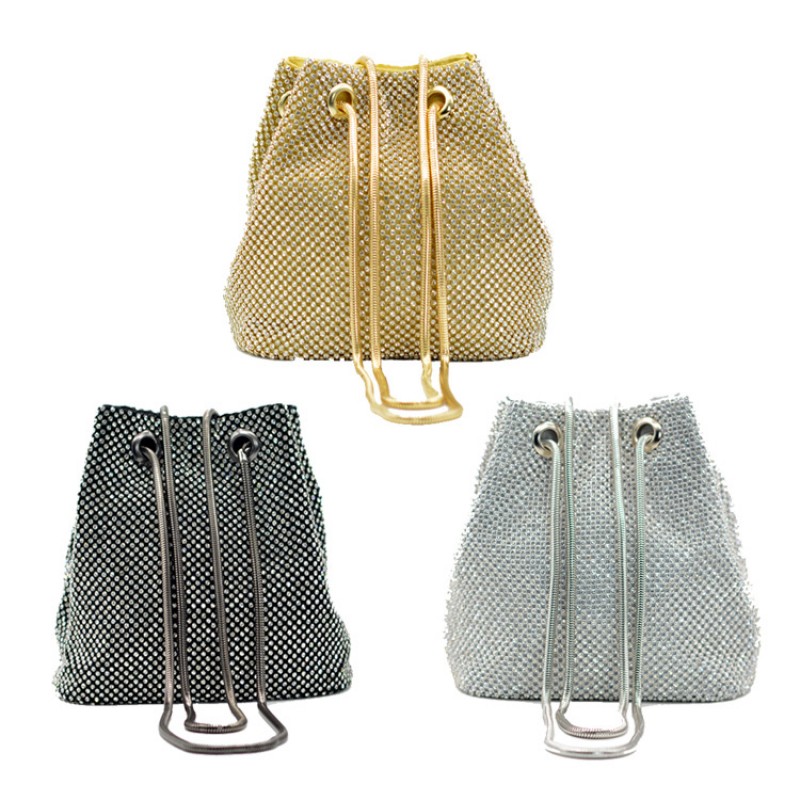 THE BUCKET TOTE Rhinestone Diamond drawstring gold Bucket bags Purse