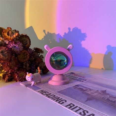 Hot sell rabbit night light modern photography home led color projection night light floor rainbow projector lamp