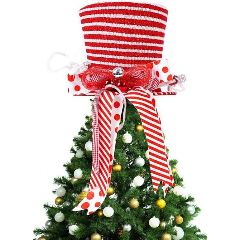 Trending products on amazon fabric stripe hat christmas tree topper for decoration