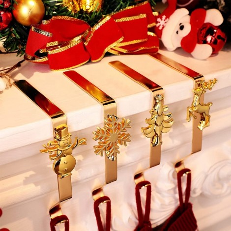 4 Pieces Gold Christmas Stocking Holders Mantel Stocking Hanger for Christmas Party Decorations