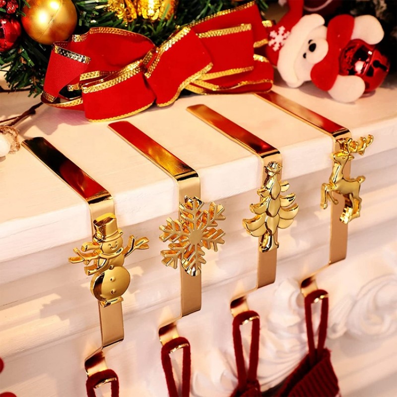 4 Pieces Gold Christmas Stocking Holders Mantel Stocking Hanger for Christmas Party Decorations