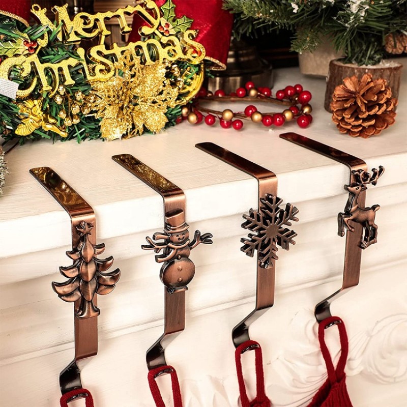 Christmas Decoration Set of 4 Metal Christmas Stocking Holders Fireplace Stocking Hook
