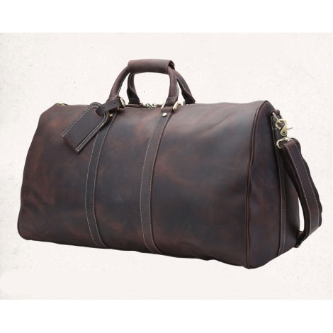 waterproof custom logo printed women weekender full grain Crazy Horse Leather cowhide duffle bag