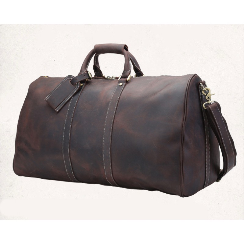 waterproof custom logo printed women weekender full grain Crazy Horse Leather cowhide duffle bag