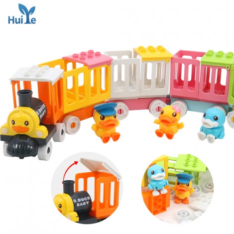 Huiye plastic train building blocks toys educational kids truck train diy puzzle building block train toy set