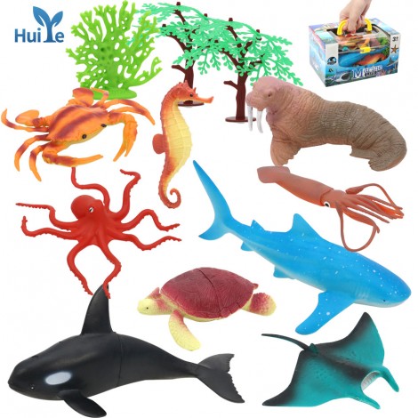 Huiye sea animal figure toys set bulk plastic sea ocean animals toys