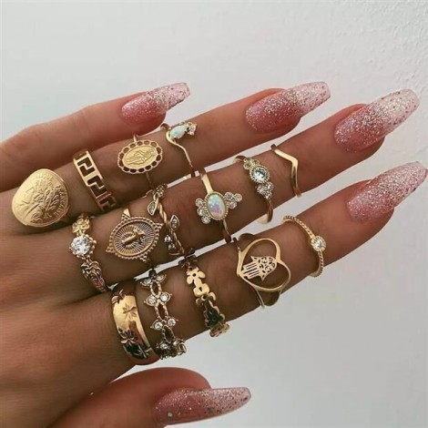 European And American Fashion Metal Wild Beauty Head Gold Coin Cross Diamond Love Multipiece Combination Ring Nhsc191986
